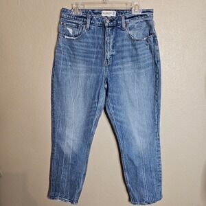 Abercrombie & Fitch Curve Love High Rise Mom Jeans Blue Distressed 30 10R